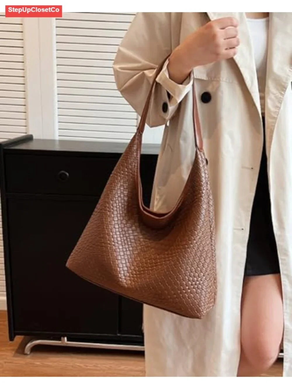 Woven Leather Hobo Tote Bag Large Capacity Shoulder Handbag Crossbody
